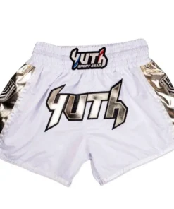 Short de Muay Thai Yuth Hologram – Blanc/Or