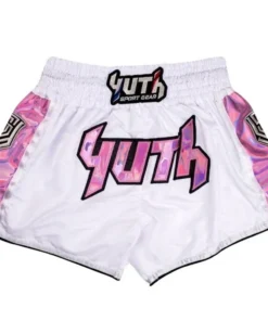 Short de Muay Thai Yuth Hologram – Blanc/Rose