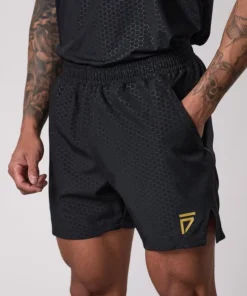 Short d’entraînement Gym King Fight Division 5″ avec logo en relief – Noir/Or
