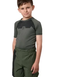 Gym King Fight Division Combat Short Sleeve Kids Rash Guard – Deep Olive