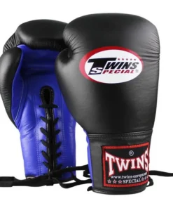 Twins Lace Up Boxing Gloves – Black/Blue