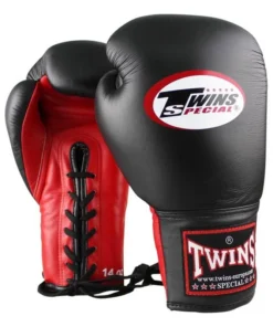 Twins Lace Up Boxing Gloves – Black/Red