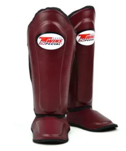 Twins Double Padded Leather Shin Guards – Maroon
