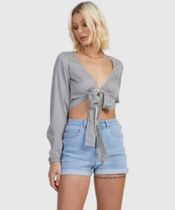 Top Rvca Eclipse Ls Tie Front Salt