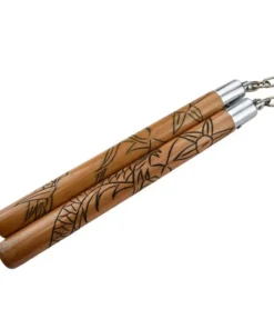 Nunchaku Bois Dragon Gravé Piranha – Chaîne 30 cm