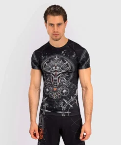 Rashguard à Manches Courtes pour Hommes Venum Gladiator 5.0 – Noir/Argent