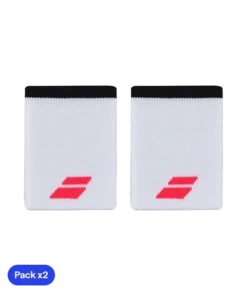 Muñequeras Babolat Jumbo Blancas Logo Rojo (Pack x2)