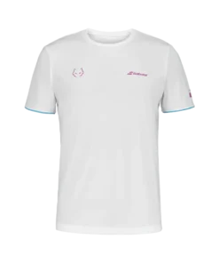 Camiseta Babolat Crew Neck Blanco Logo Rosa 2025 J. Lebrón