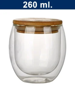Vaso de vidrio doble pared con tapa de bamboo M7
