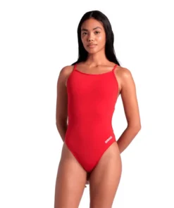 TRAJE DE BAÑO MUJER ARENA SWIMSUIT LACE BACK SOLID RED-WHITE