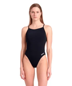TRAJE DE BAÑO MUJER ARENA SWIMSUIT LACE BACK SOLID BLACK-WHITE TALLA