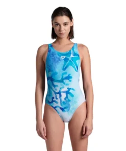 TRAJE DE BAÑO MUJER ARENA FEEL SEAFLOOR Y BACK CELESTE 36