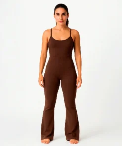 BODY DEPORTIVO GODDES FLARE LARGO MUJER ESPALDA DESCUBIERTA CAFÉ T/U
