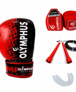 KIT BOXEO OLYMPHUS (GUANTES+VENDAS+BUCAL+CUERDA) ROJO