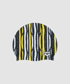 GORRO DE NATACIÓN ARENA PRINT 2 STRIPES BLACK / YELLOW