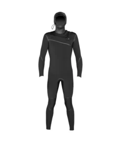 Traje de neopreno GYROLL – Cremallera en el pecho con capucha y escudo de 5/4 mm – Negro