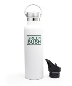 GREEN BUSH – Botella de agua aislada de acero inoxidable – Tamaño estándar – Blanco