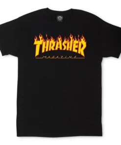 THRASHER – Camiseta con logo de llama – Negro