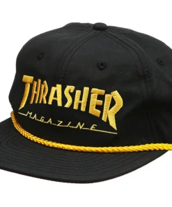 THRASHER – Gorra Snapback con logo y cuerda – Negro