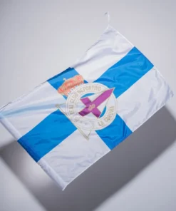 BANDERA PEQUEÑA CRUZ AZUL ESCUDO – BLANCA