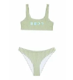 Conjunto de bikini bralette Roxy Girl Bico Active Oil Green Vert Moda Stripe (6-16 años)