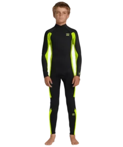 Billabong Foil 4/3mm back zip GBS fluoro lime traje de neopreno de niño