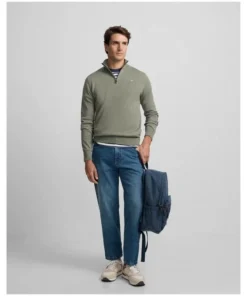 Jersey Silbon Liso Media Cremallera Para Hombre