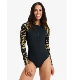 Licra Surf de manga larga y cremallera frontal Roxy Active Anthracite Big Flowers