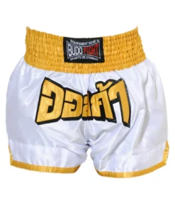 Short boxeo tailandés FIGHTER Blanco y Amarillo