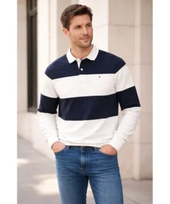 Sudadera Silbon Cuello Polo Raya Ancha Para Hombre