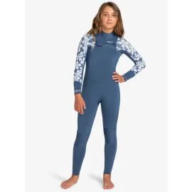 Neopreno Roxy Girl Swell Series 5/4/3mm Chest Zip Azul-Blanco Floral (8-16 años)