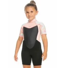 Neopreno corto Roxy Prologue Tiny 2/2mm SS Springsuit Back Zip Rosa Floral (2-7 años)