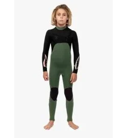 Neopreno Vissla 7 Seas Boys 4/3mm Warbird Full Chest Zip Verde Militar (8-16 años)